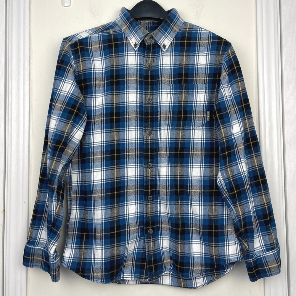 Eddie Bauer Field Flannel Shirt Mens M 100% Cotton Blue Plaid Button Down Soft - Picture 3 of 10